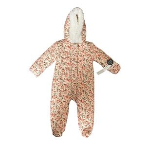 Girl Snowsuit Baby Quilted Winter Warm Footed Hood Ditsy Floral 6-9 months NEW